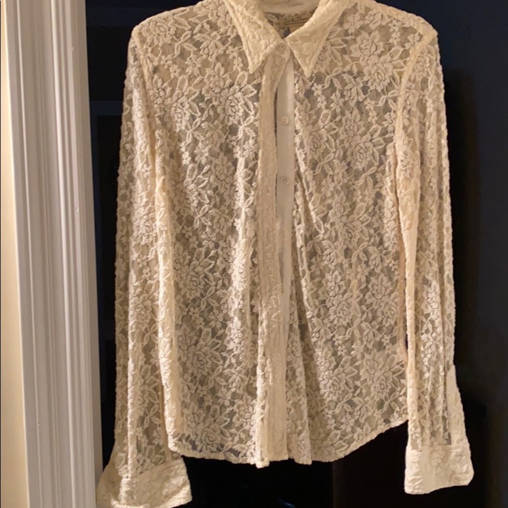 Lucky brand lace blouse.  60% cotton, 40% nylon.